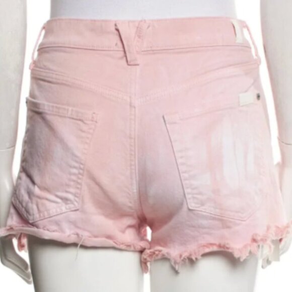 7 For All Mankind Monroe Pink Tie- DyeHigh Rise Jean Cut Off Shorts Size 26 - Picture 9 of 9
